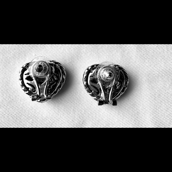 Heart Earrings Two/Tone, Filagree, Cubic Zirconia - Picture 3 of 8